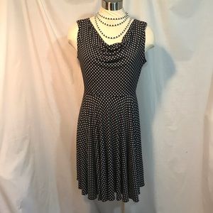 Black & White Polka Dot Waterfall Neck Dress 8